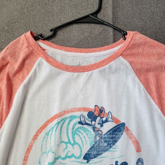 Disney Parks XL White Raglan Minnie Surfing Its A Shore Thing Jersey T-Shirt 676 - Picture 3 of 8